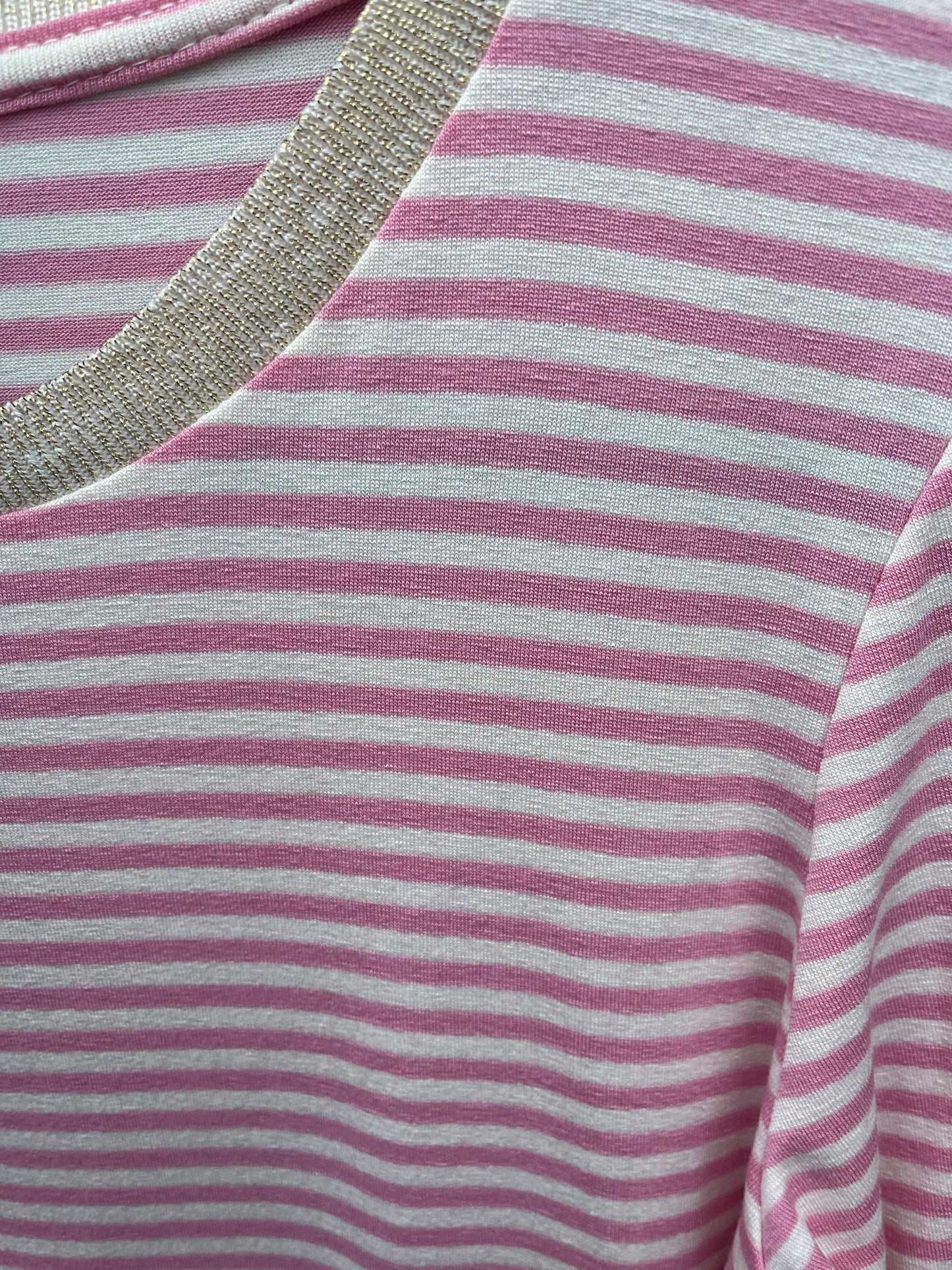 T-shirt m. striber og guld kant