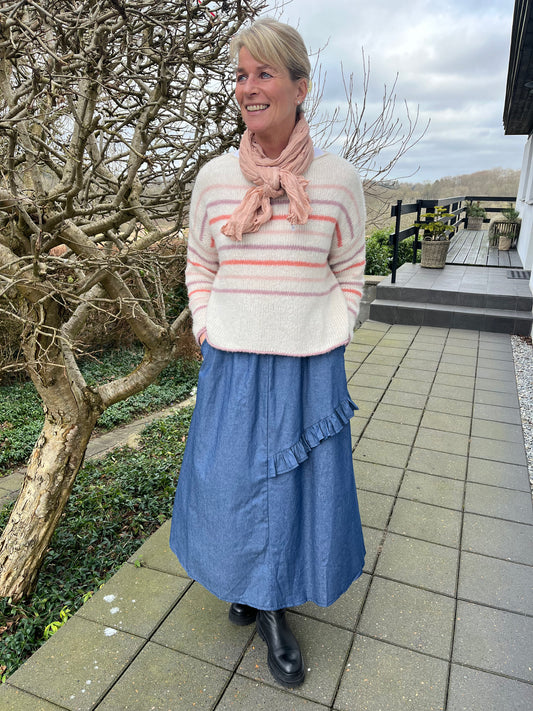 Nederdel m. flæs kant i denim