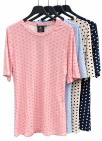 T-shirt m. prikker og kort ærme