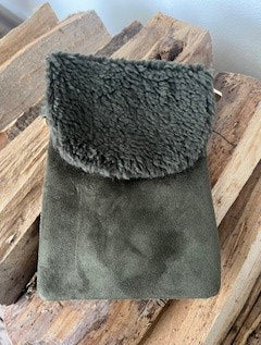 Mobil taske m. plys og ruskind look