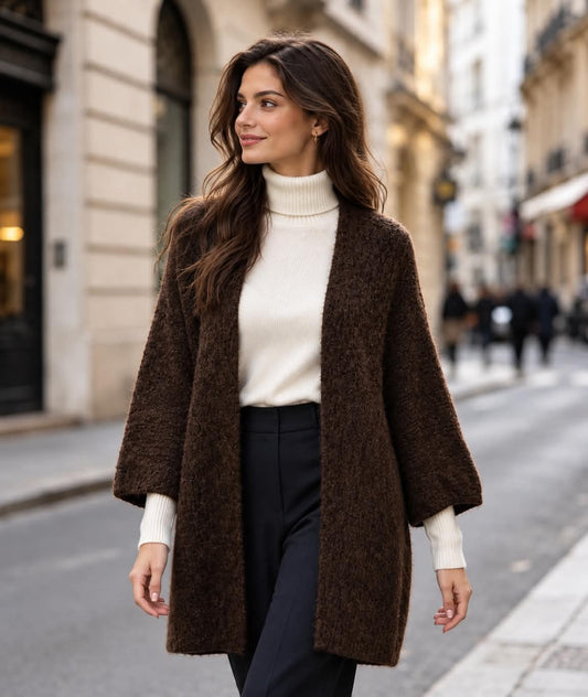 Cardigan strik, ensfarvet