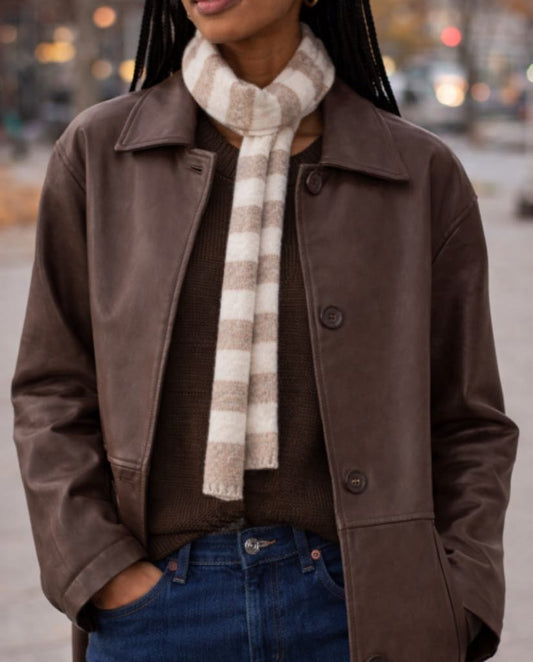 Tørklæde, smal m. strib i fin strik