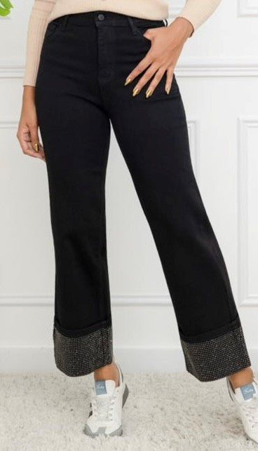 Buks, jeans m. vig ben og simili nederest