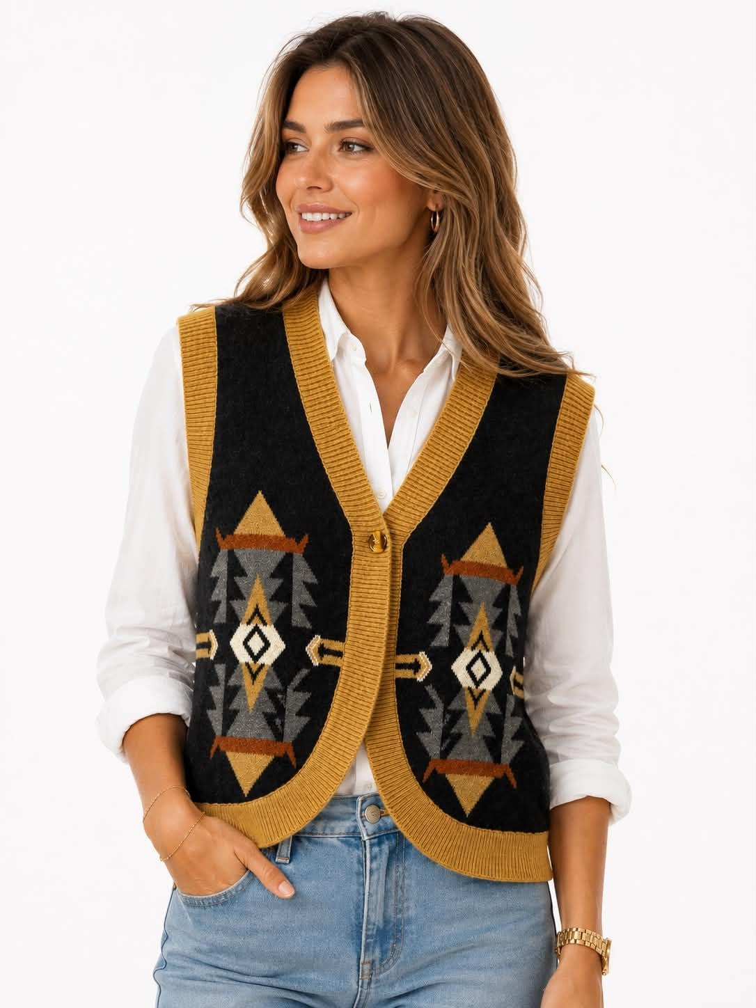 Vest, strik m. mønster