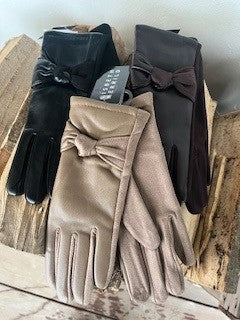 Handske i læder look, m. knude