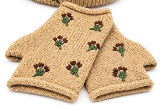 Handsker u. finger, strik m. blomster