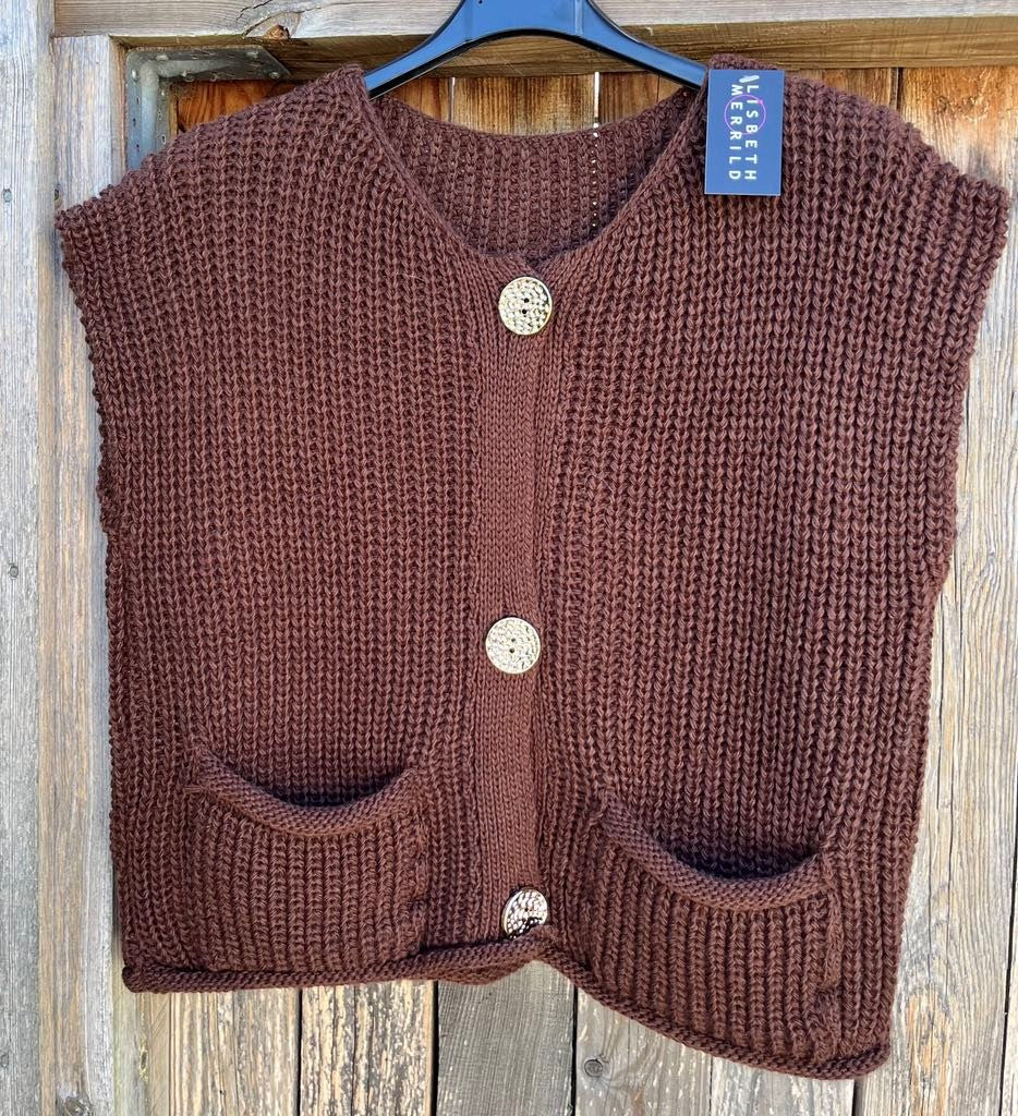 Vest, strik m. guld knapper