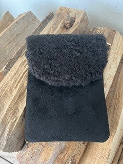 Mobil taske m. plys og ruskind look