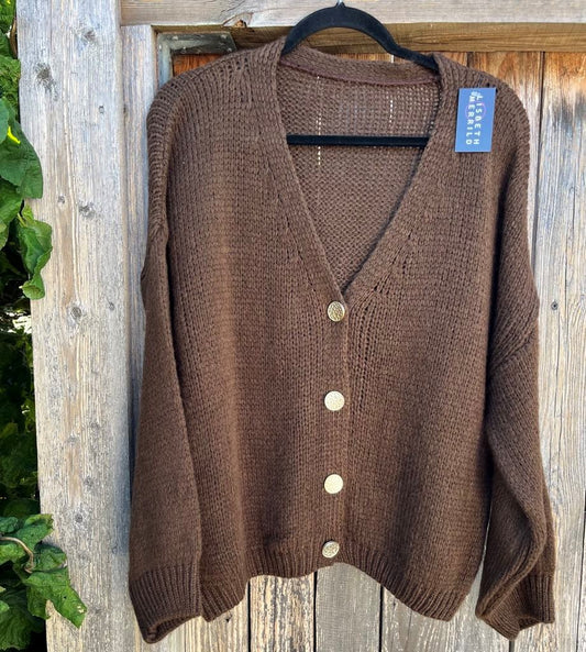 Cardigan, strik m. guld knapper