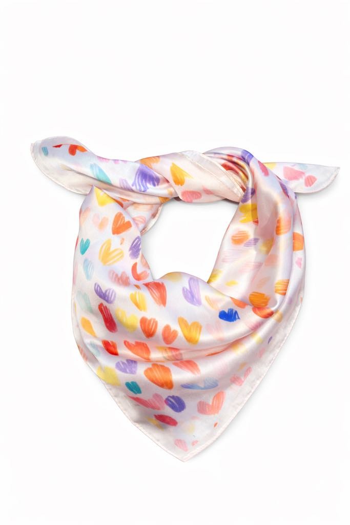 Tørklæde m. hjerter - 70 x 70 cm