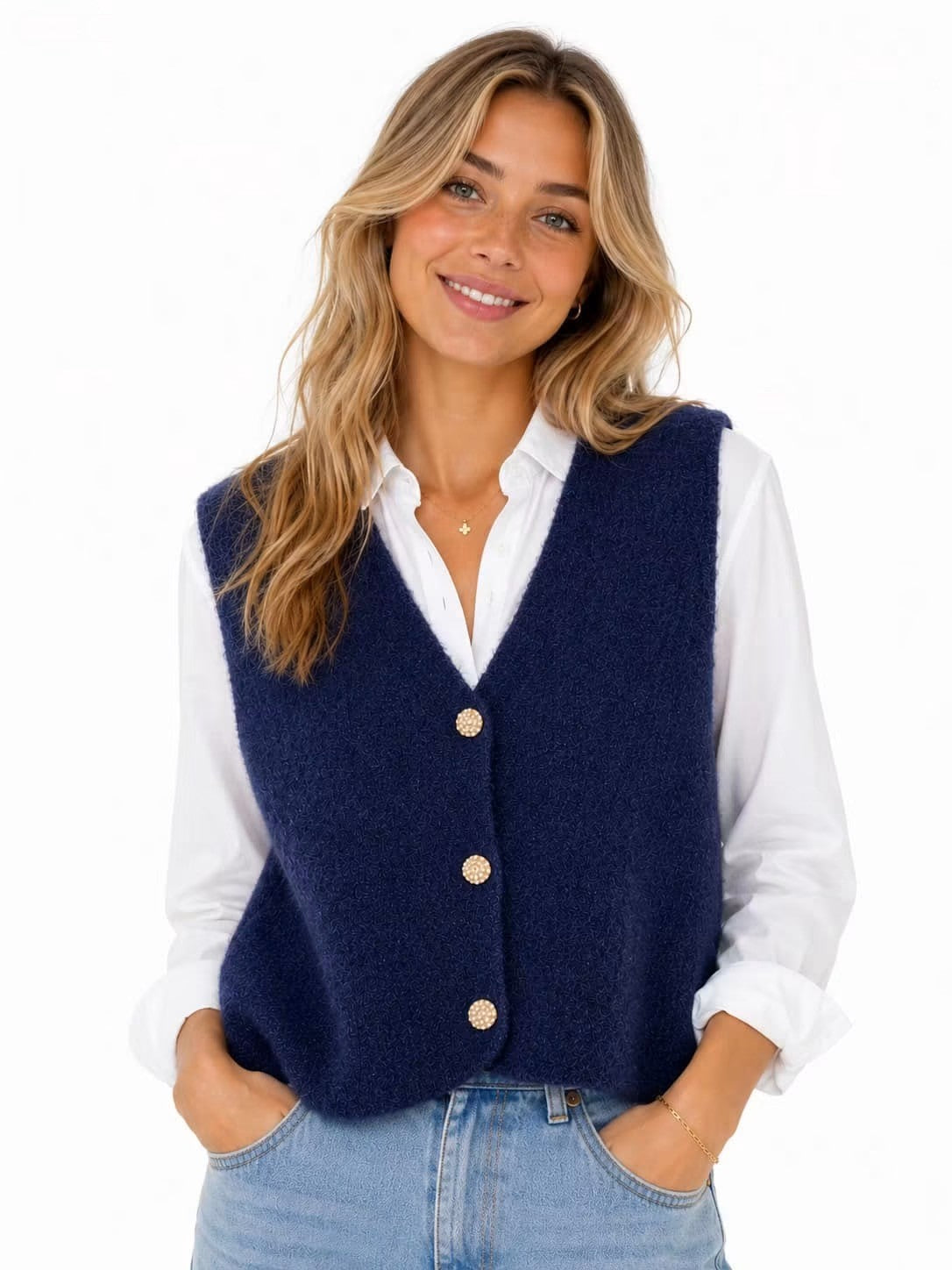 Vest m. guld knapper