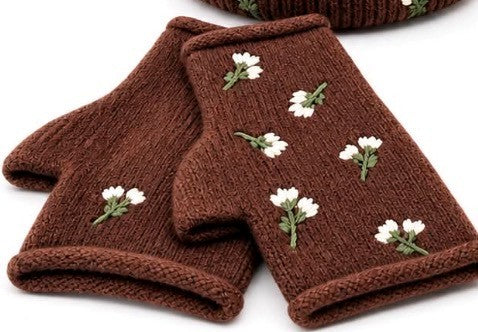 Handsker u. finger, strik m. blomster