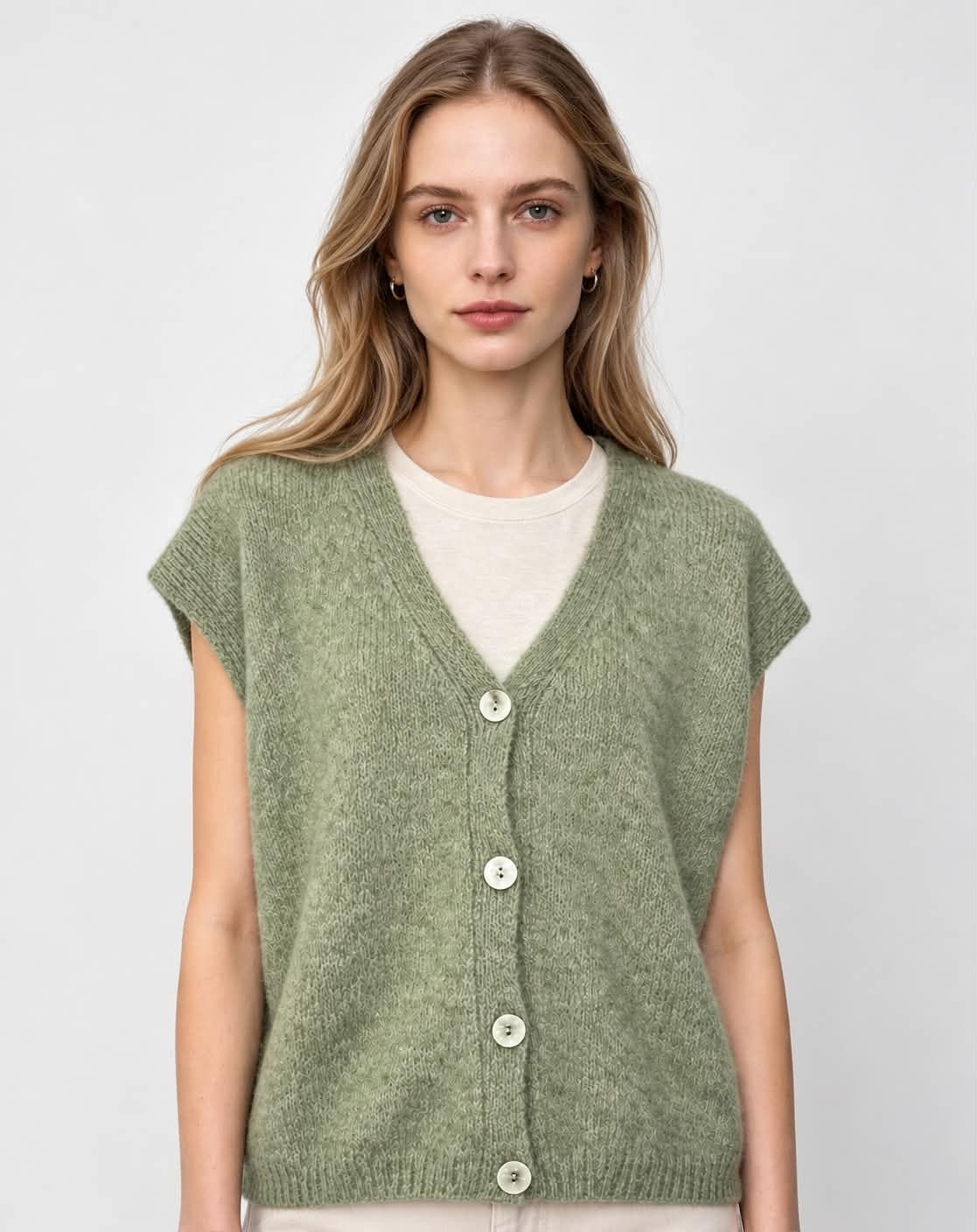 Strik vest, ensfarvet