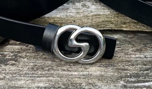 Bælte, læder m. guld/sølv spænde