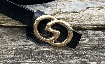 Bælte, læder m. guld/sølv spænde