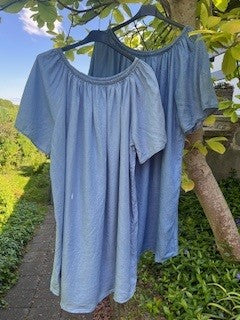 Tunika, denim m. elastik kant